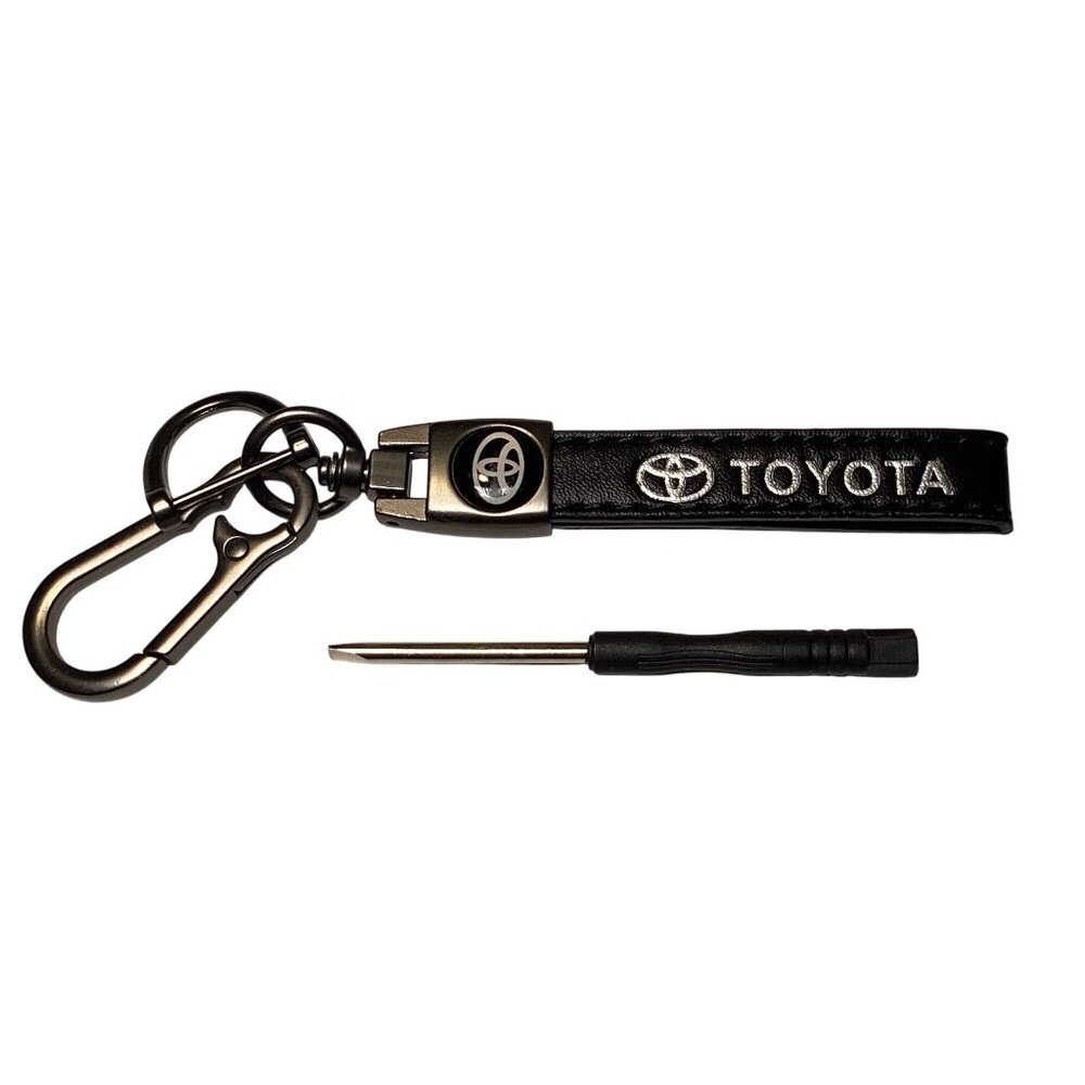 For Toyota TRO Brown Leather Dark Satin Metal Premium Keychain New